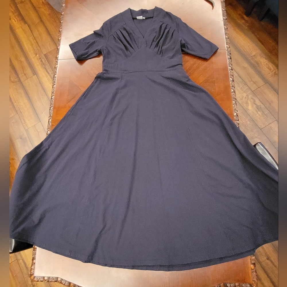 22W 2X eshakti Navy Blue Maxi Dress Extra Tall Elbow Length Sleeve